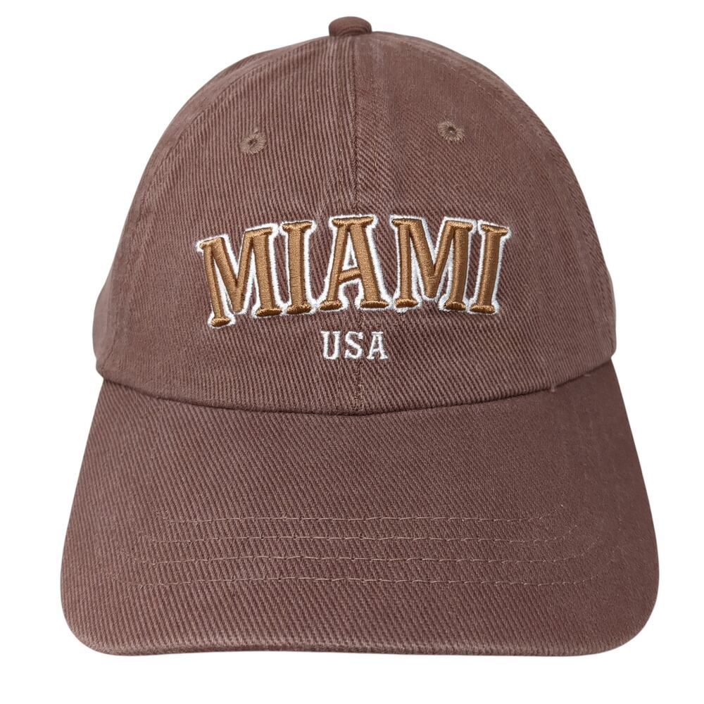 Miami USA Slideback Baseball Cap Brown One Size Adjustable Embroidered Rubi